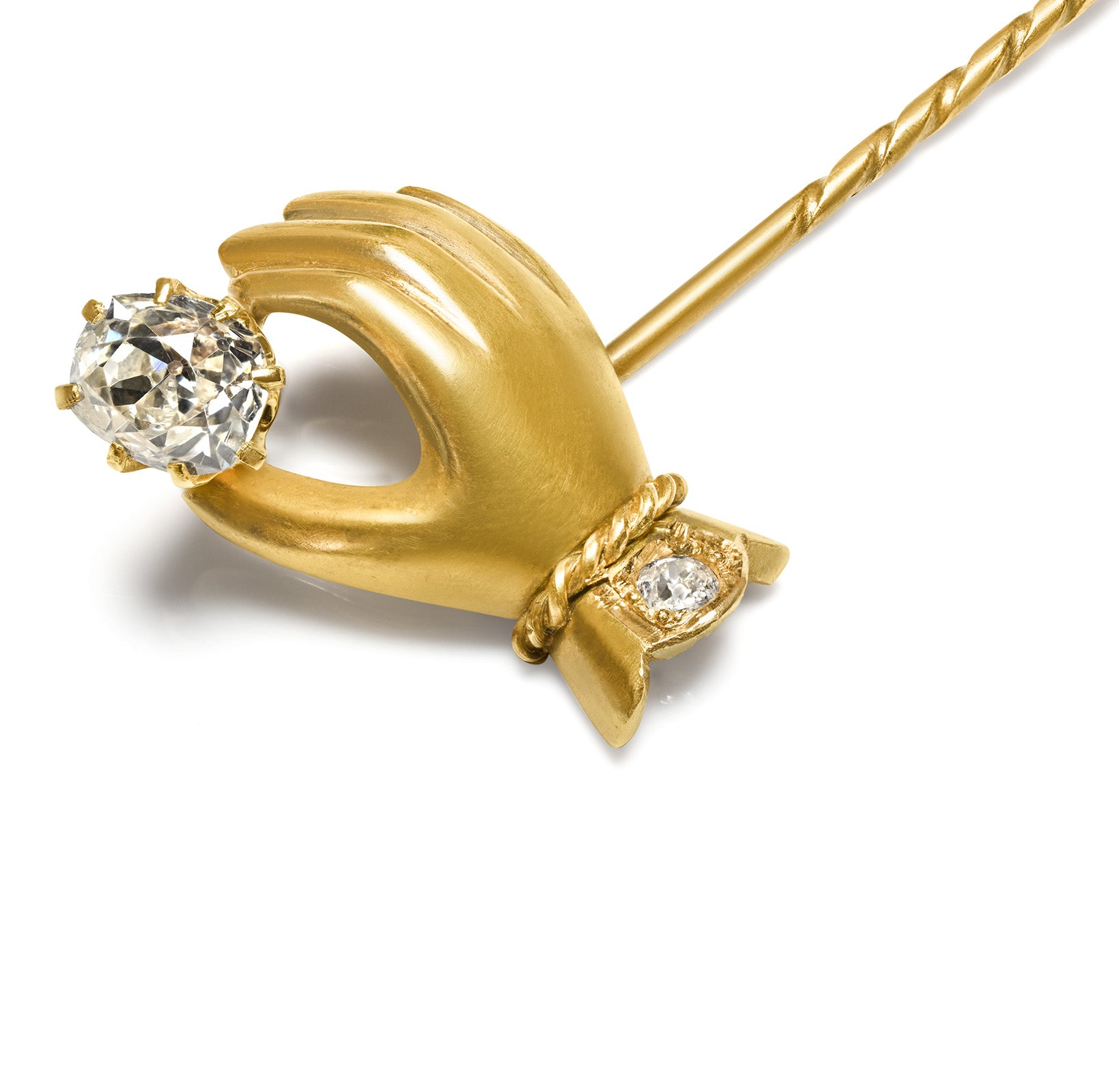 Antique Victorian Gold Hand Stick Pin Old Mine Cut Diamond