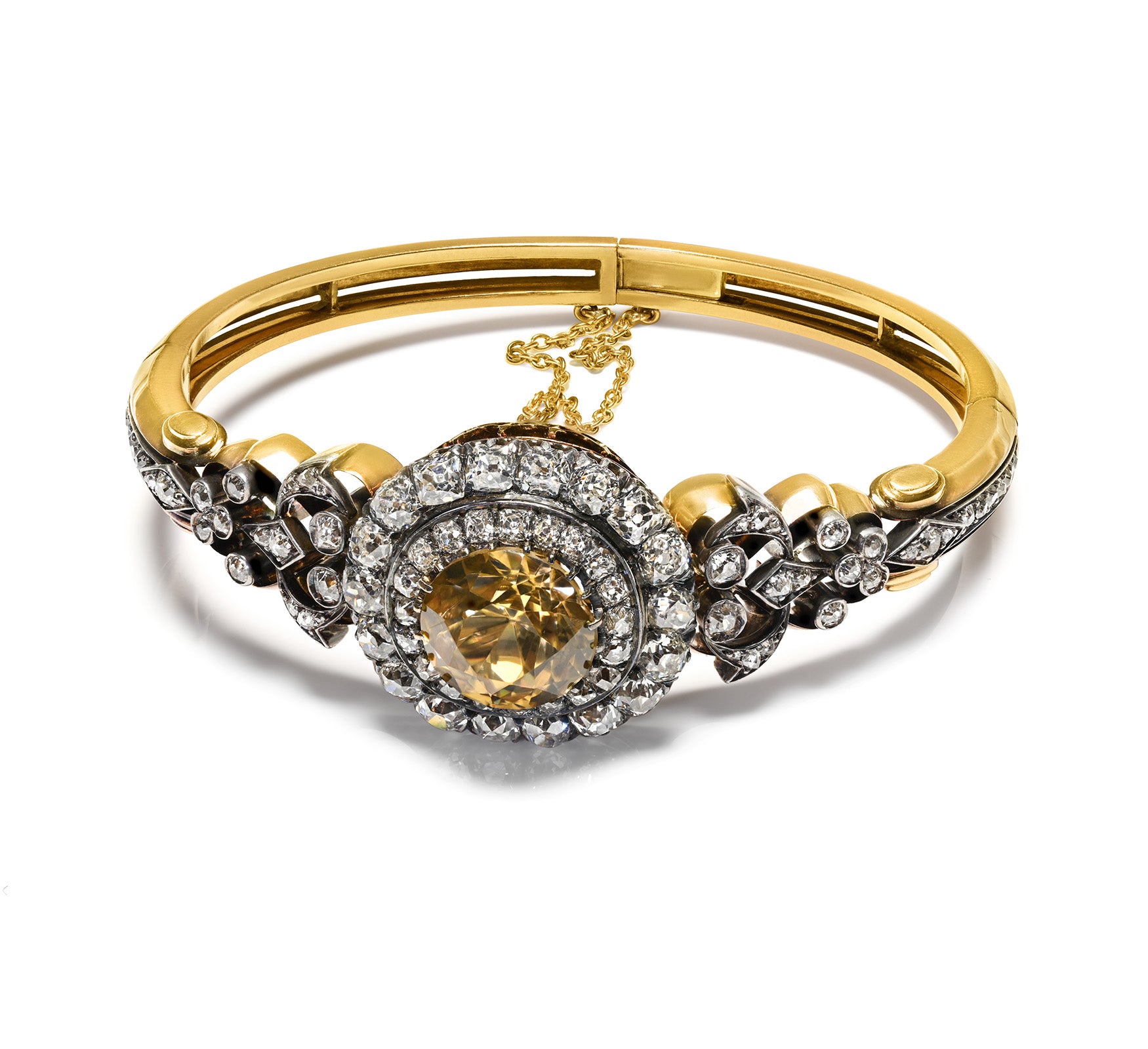 Victorian Gold Diamond Natural Zircon Bangle Bracelet