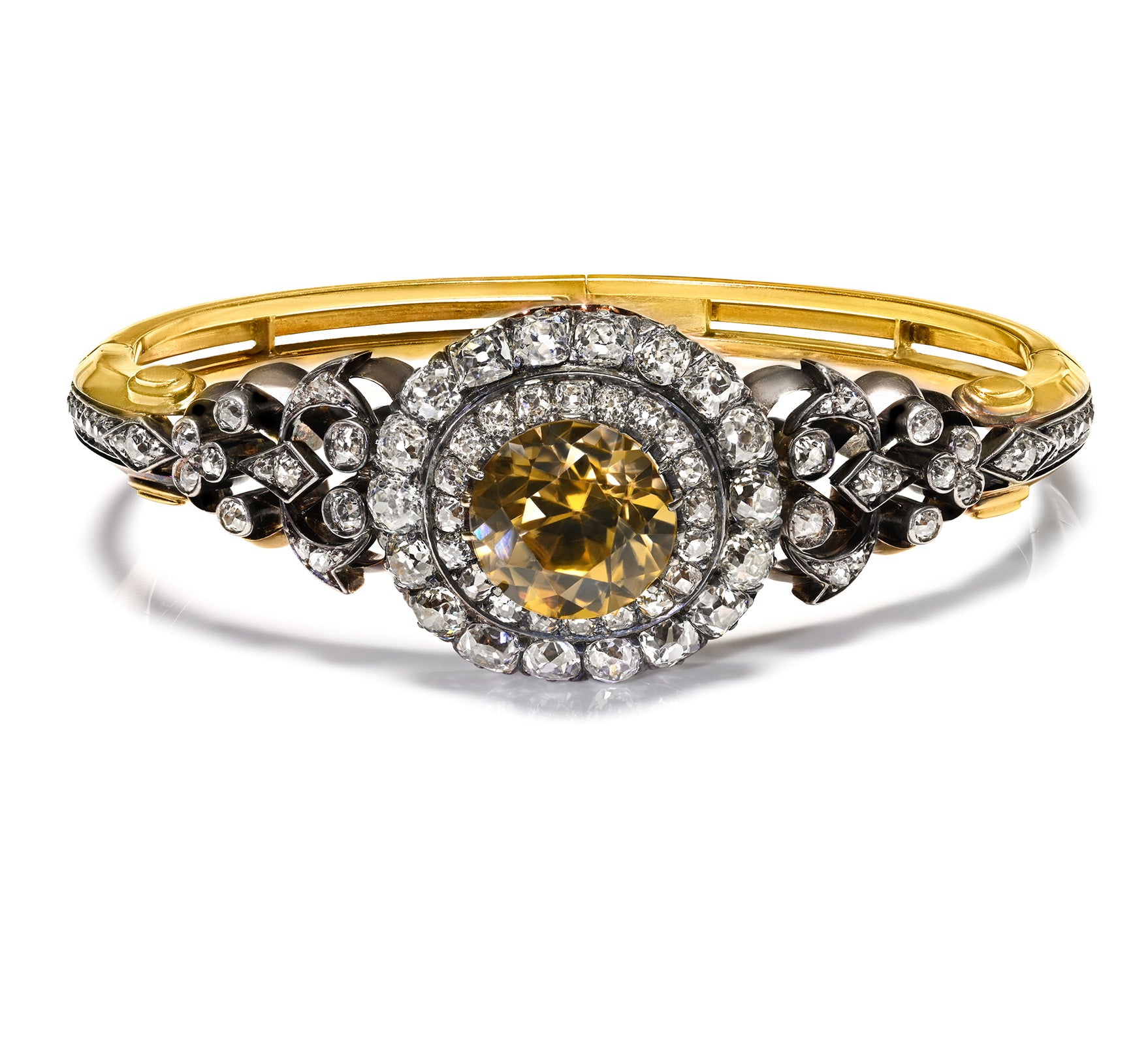 Victorian Gold Diamond Natural Zircon Bangle Bracelet