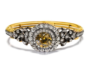 Antique Victorian Gold Diamond and Natural Zircon Bangle Bracelet