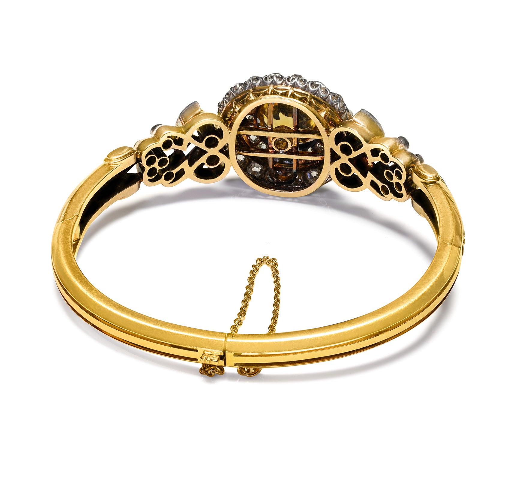 Victorian Gold Diamond Natural Zircon Bangle Bracelet