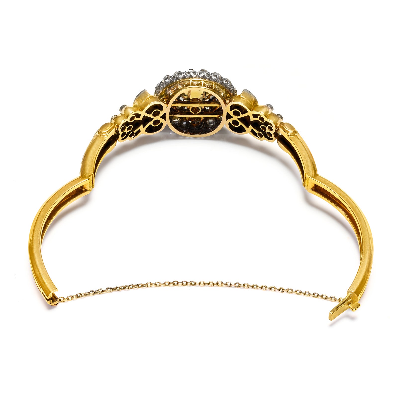 Antique Gold Diamond Zircon Bangle Bracelet silver top 