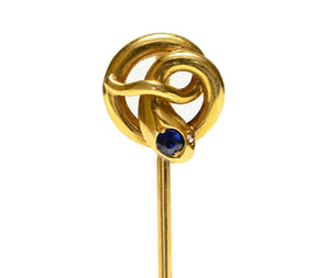 Victorian Gold Snake Stick Pin with Sapphire and Diamond