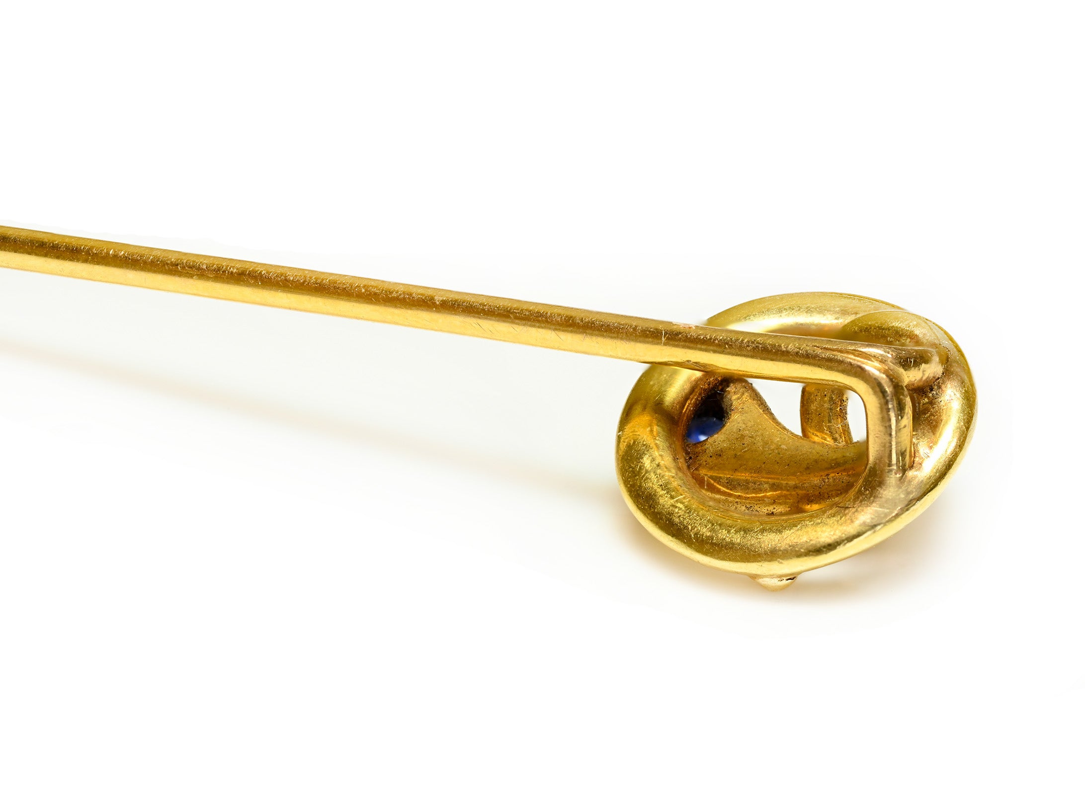 Victorian Gold Snake Stick Pin with Sapphire and Diamond