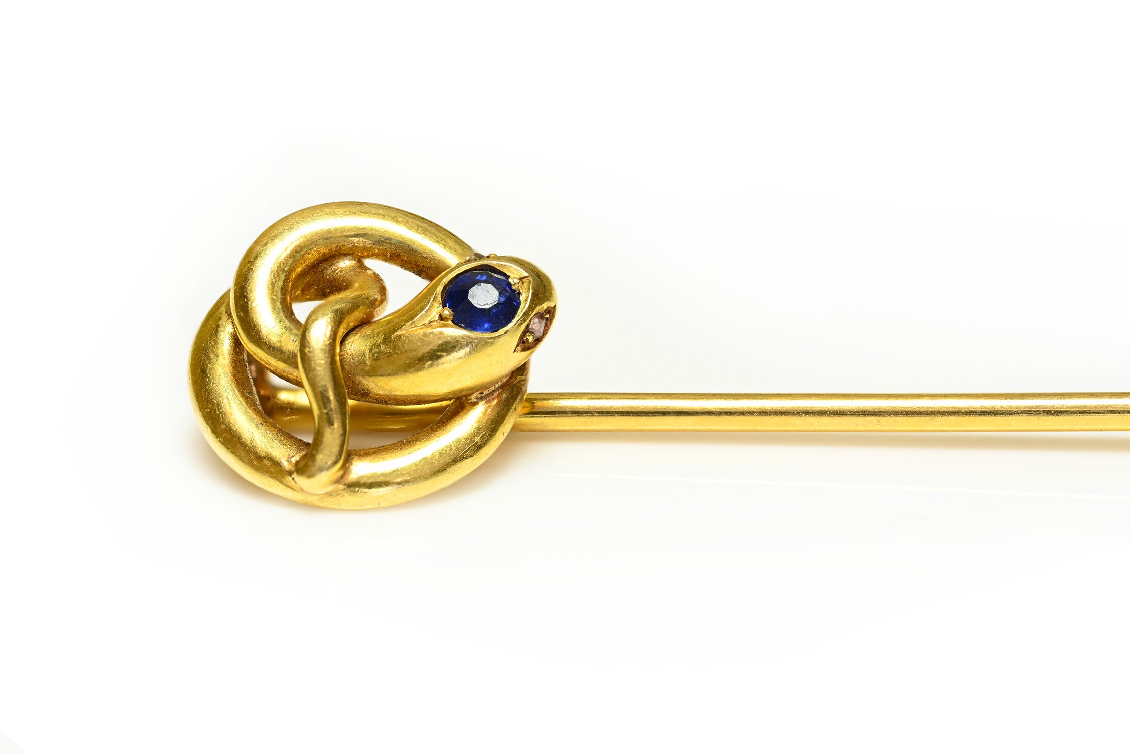 Victorian Gold Snake Stick Pin Sapphire and Diamond