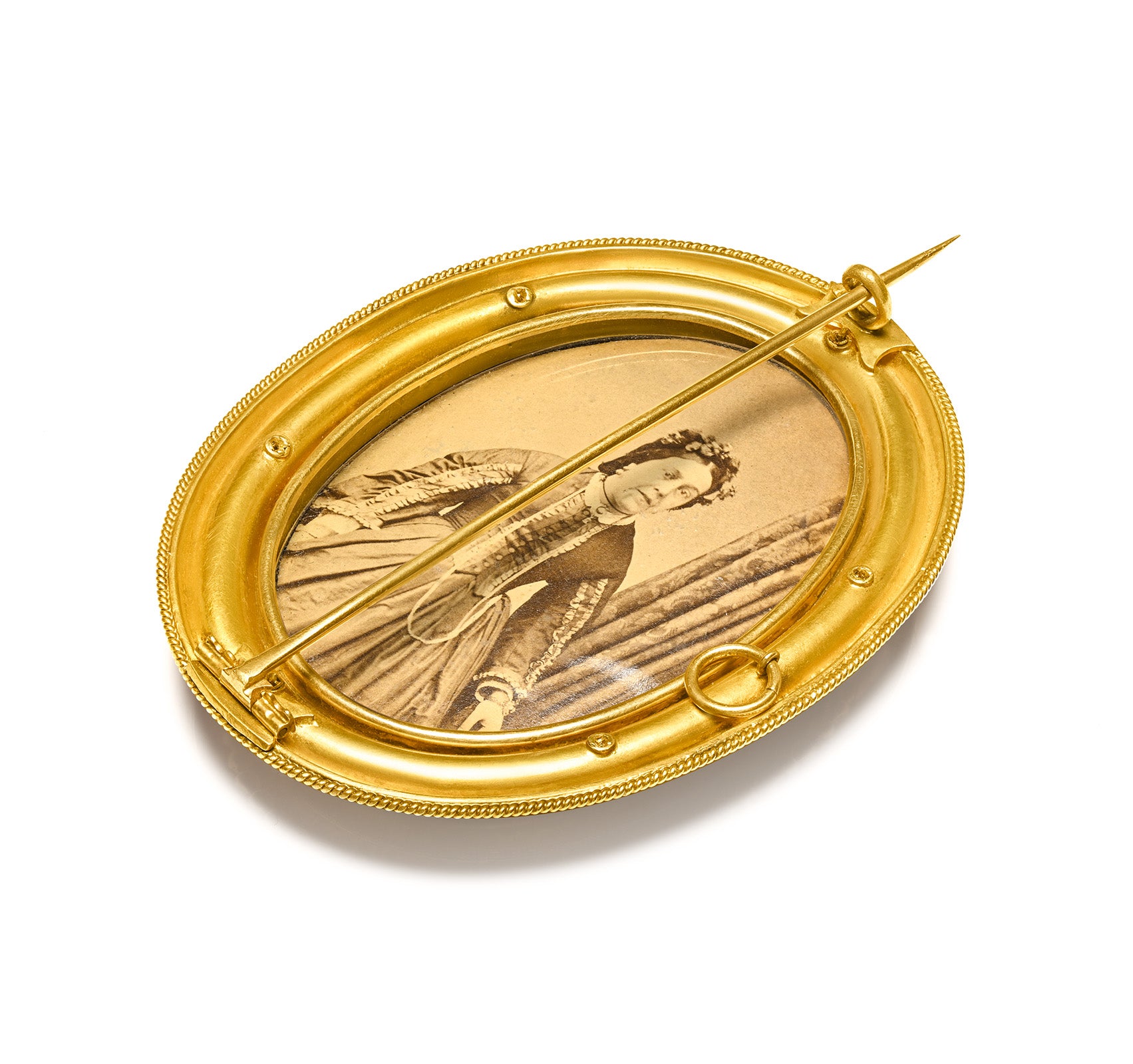 Victorian 15K Gold Malachite Brooch Portrait Compartment