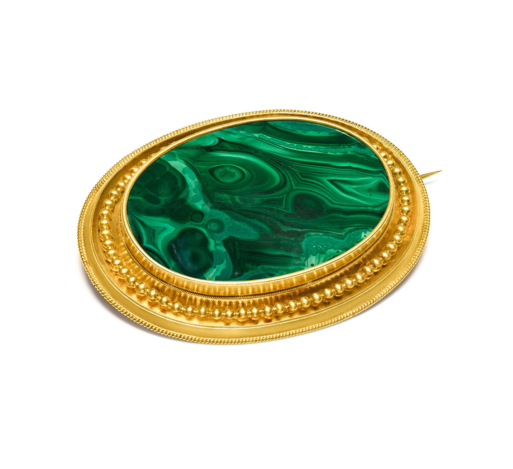 Victorian 15K Gold Malachite Brooch 