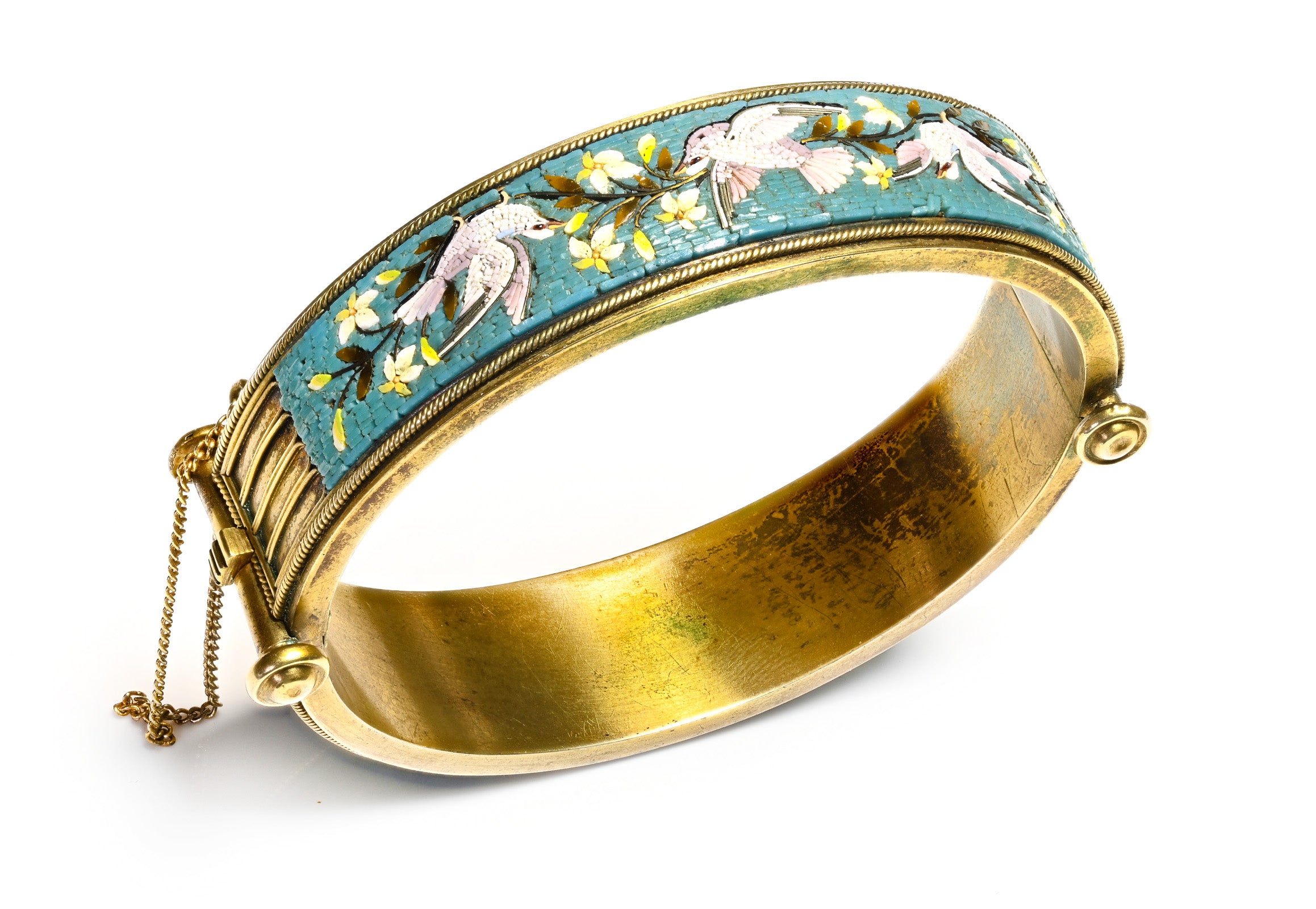 Victorian 
Mosaic Bangle Bracelet with Flower Bird Motif