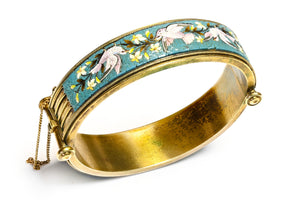 Victorian Silver Mosaic Bangle Bracelet with Flower and Bird Motif