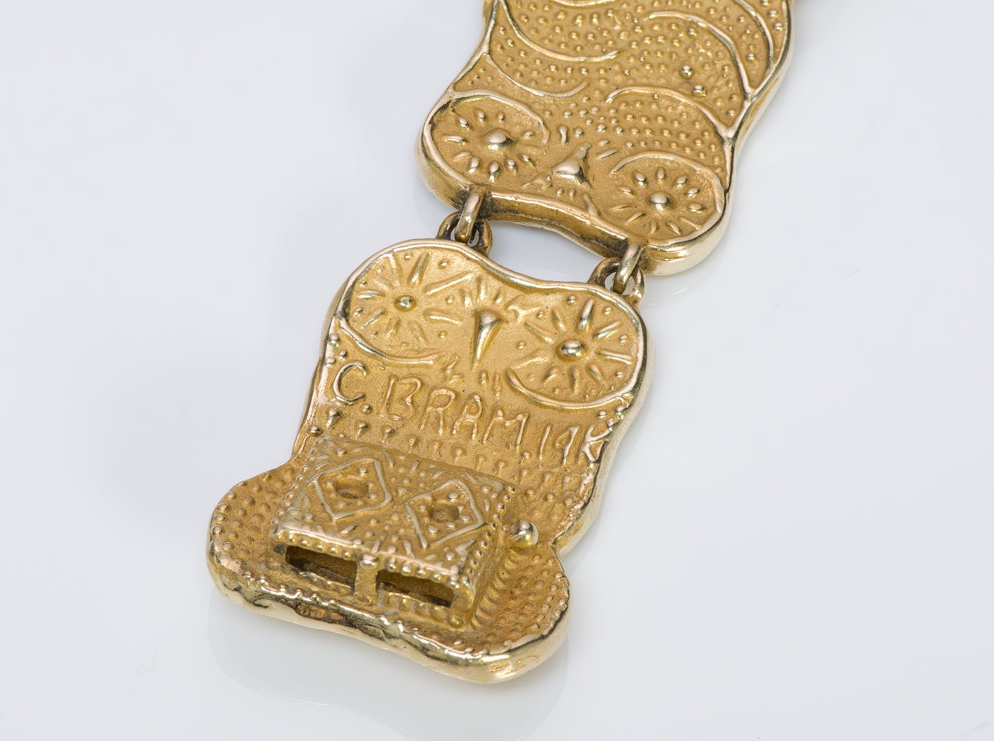 Vintage 14K Gold Panel Link Bracelet Signed C. Bram