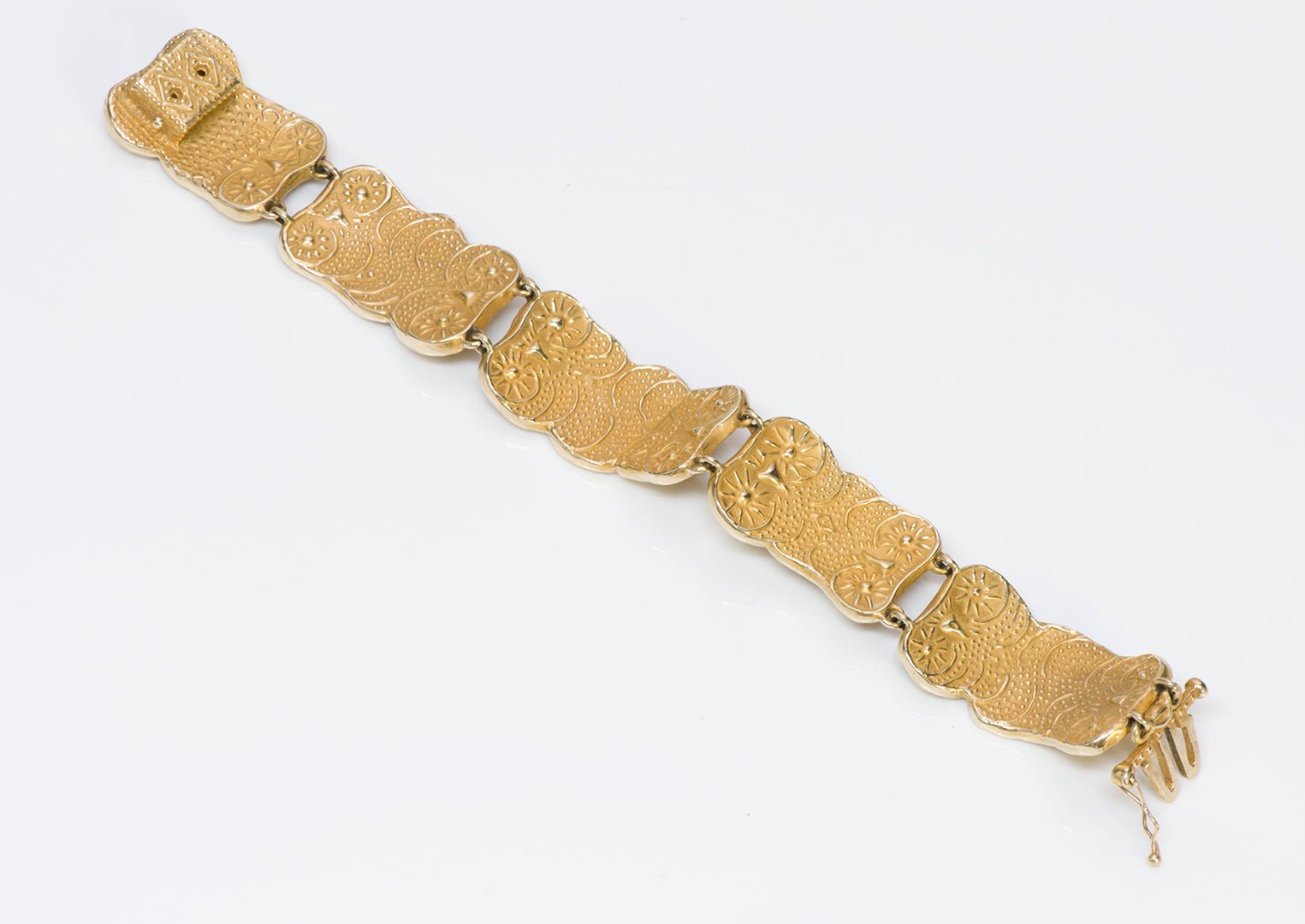 Vintage 14K Gold Panel Link Bracelet Signed C. Bram