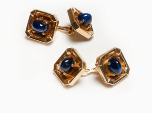Vintage 14K Yellow Gold Cabochon Sapphire Cufflinks