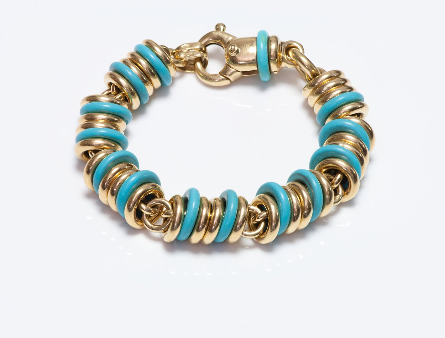 Vintage 18K Gold & Blue Ceramic Circles Bracelet