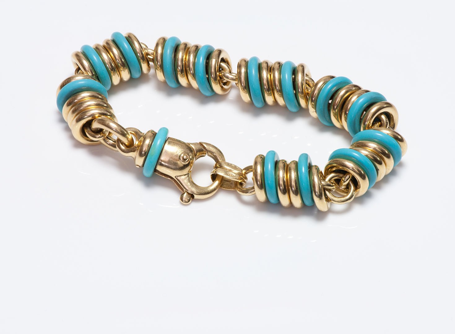 Vintage 18K Gold & Blue Ceramic Circles Bracelet