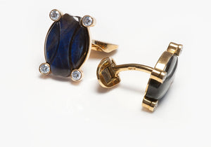 Vintage 18K Gold Carved Labradorite & Diamond Cufflinks