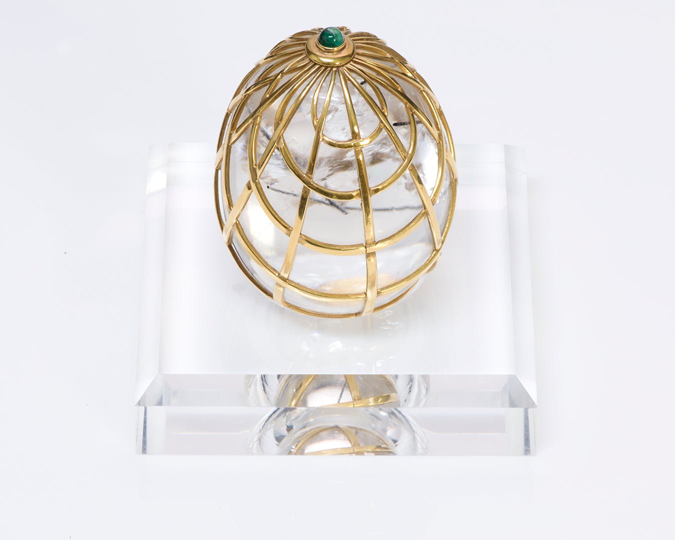Vintage 18K Gold Crystal Emerald Egg