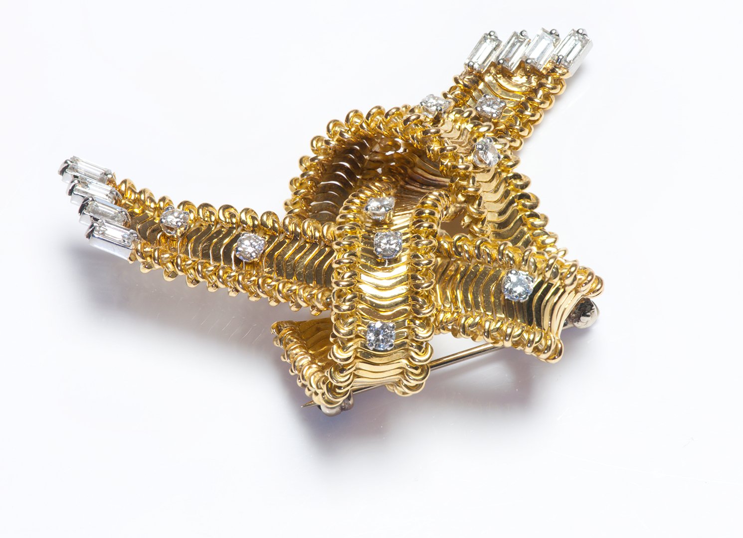 Vintage 18K Gold Diamond Bow Knot Brooch