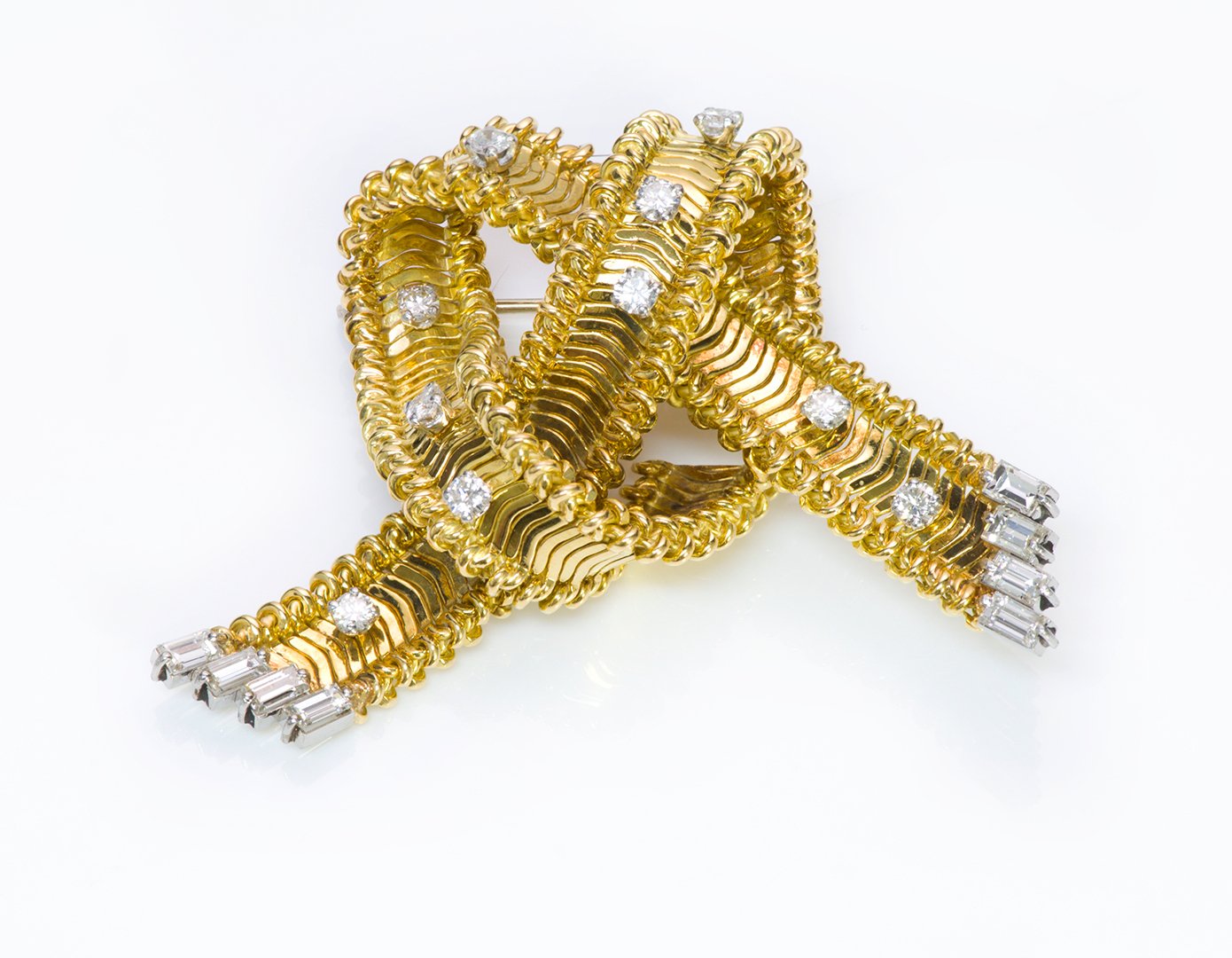 Vintage 18K Gold Diamond Bow Knot Brooch