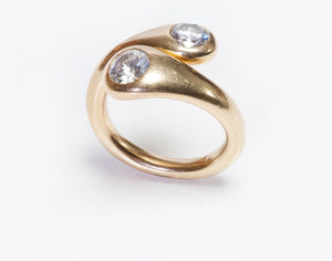 Vintage 18K Gold and Diamond Bypass Ring