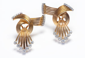Vintage 18K Gold Wire Diamond Earrings