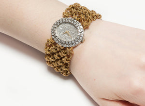 Vintage French 18K Gold Diamond Wide Ladies’ Bracelet Watch