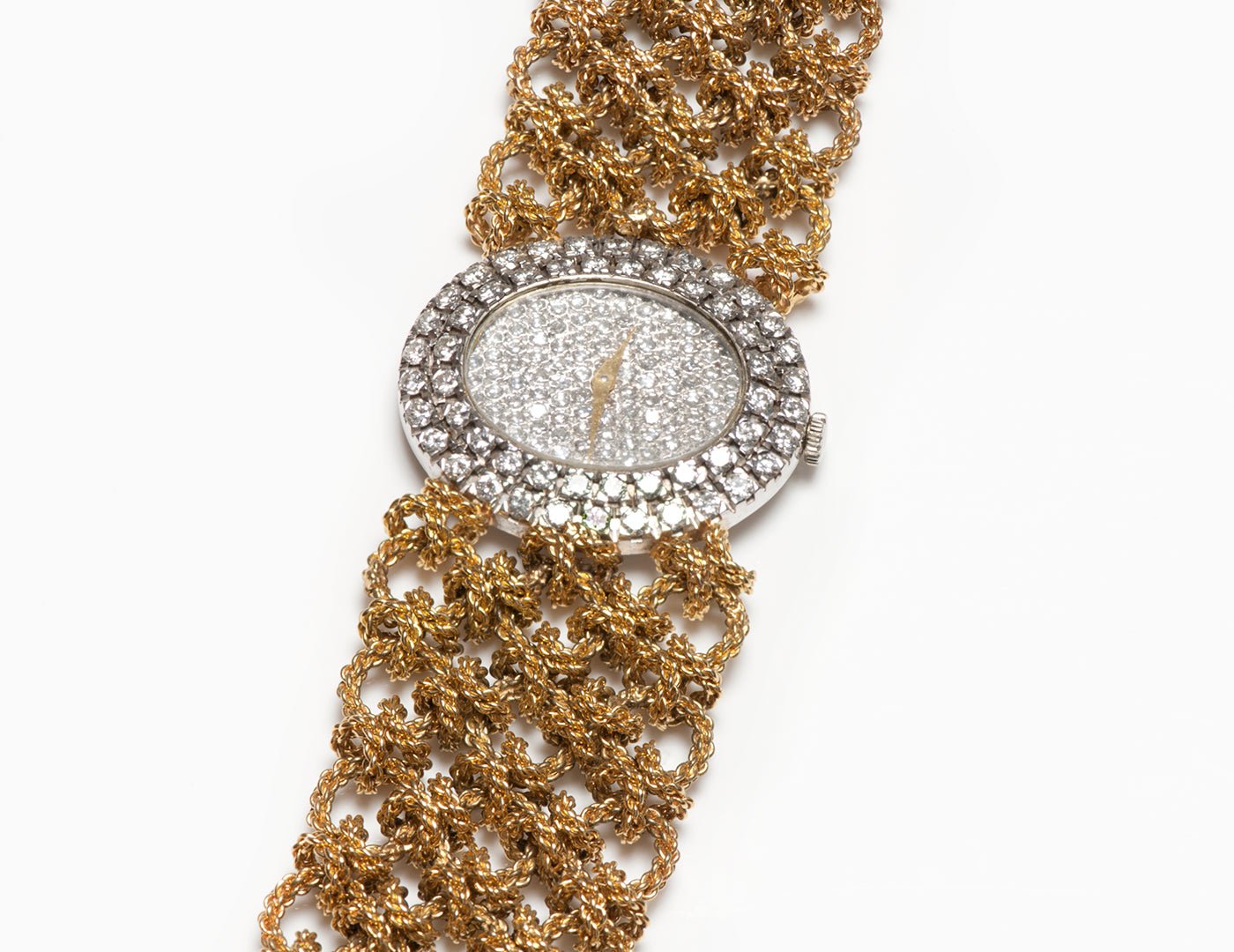 Vintage 18K Gold Diamond Ladies Watch Wide Bracelet