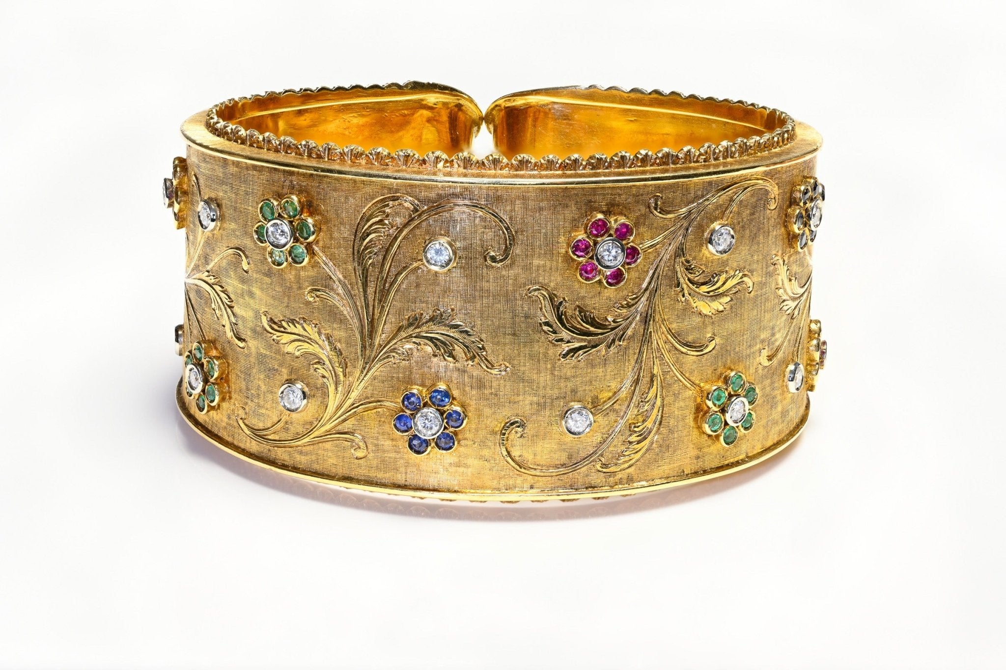 Vintage 18K Gold Diamond Ruby Emerald Sapphire Bracelet