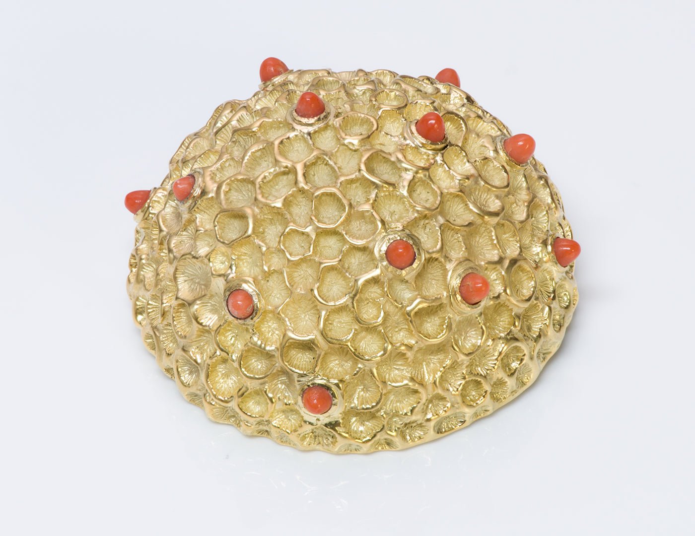 Vintage 18K Gold Dome Coral Brooch