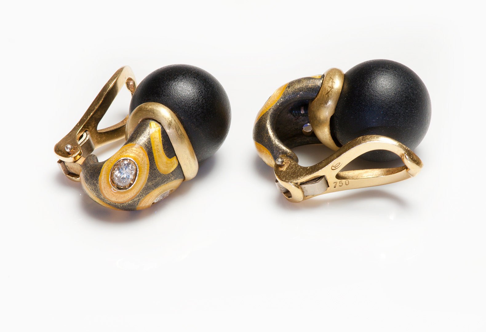 Vintage 18K Gold Enamel Fancy Diamond Earrings