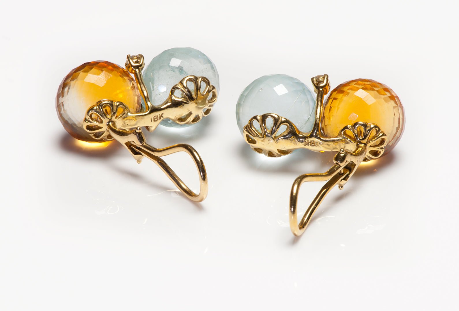 Vintage 18K Gold Faceted Citrine Quartz Earrings