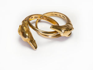 Vintage 18K Gold Handmade Interlocking Greyhound Dog Rings