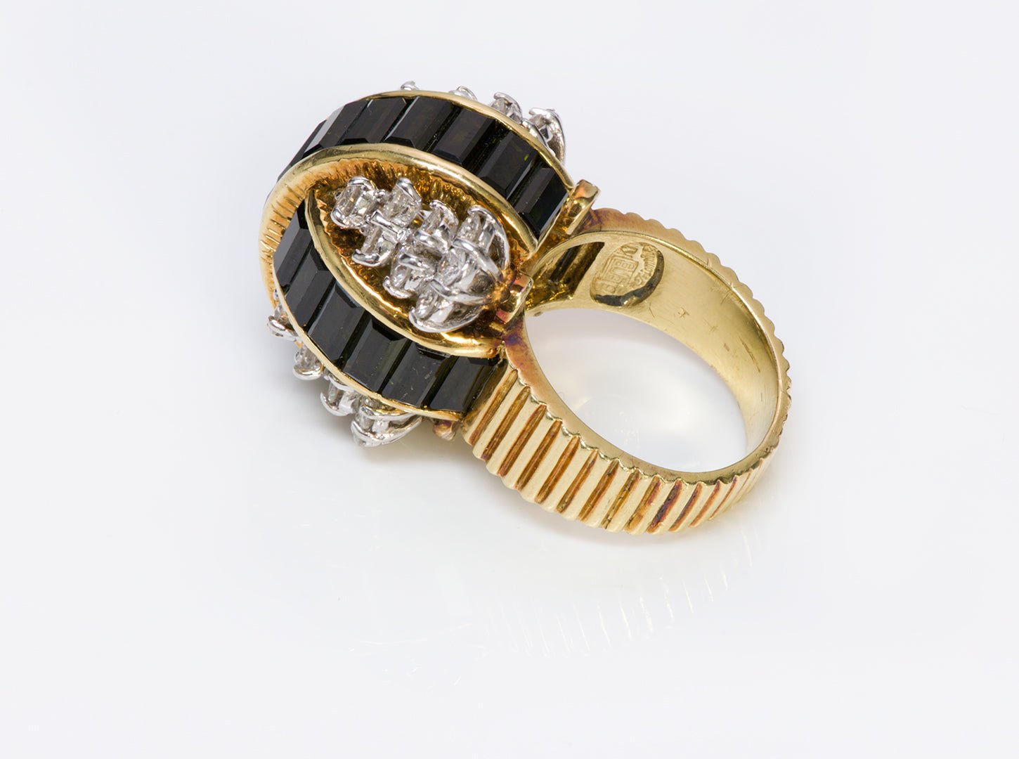 Vintage 18K Gold La Triomphe Tourmaline Diamond Dome Ring