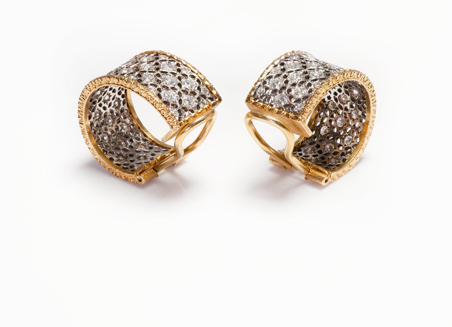 Vintage 18K Gold Lace Diamond Hoop Earrings