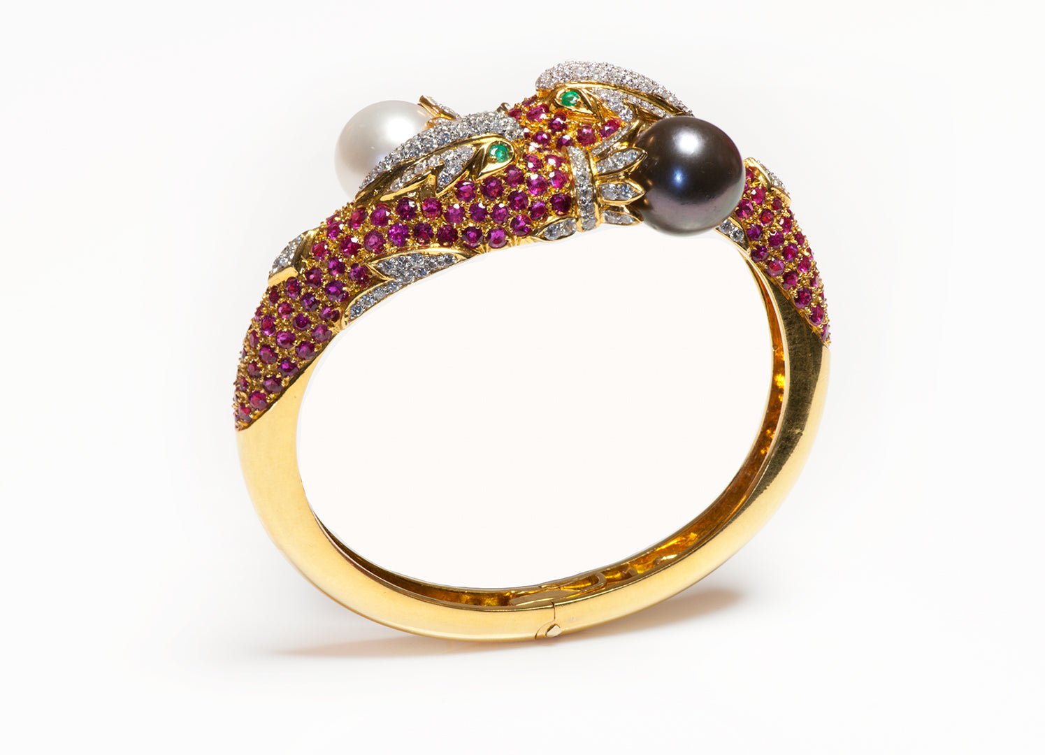 Vintage 18K Gold Pearl Ruby Diamond Emerald Bracelet