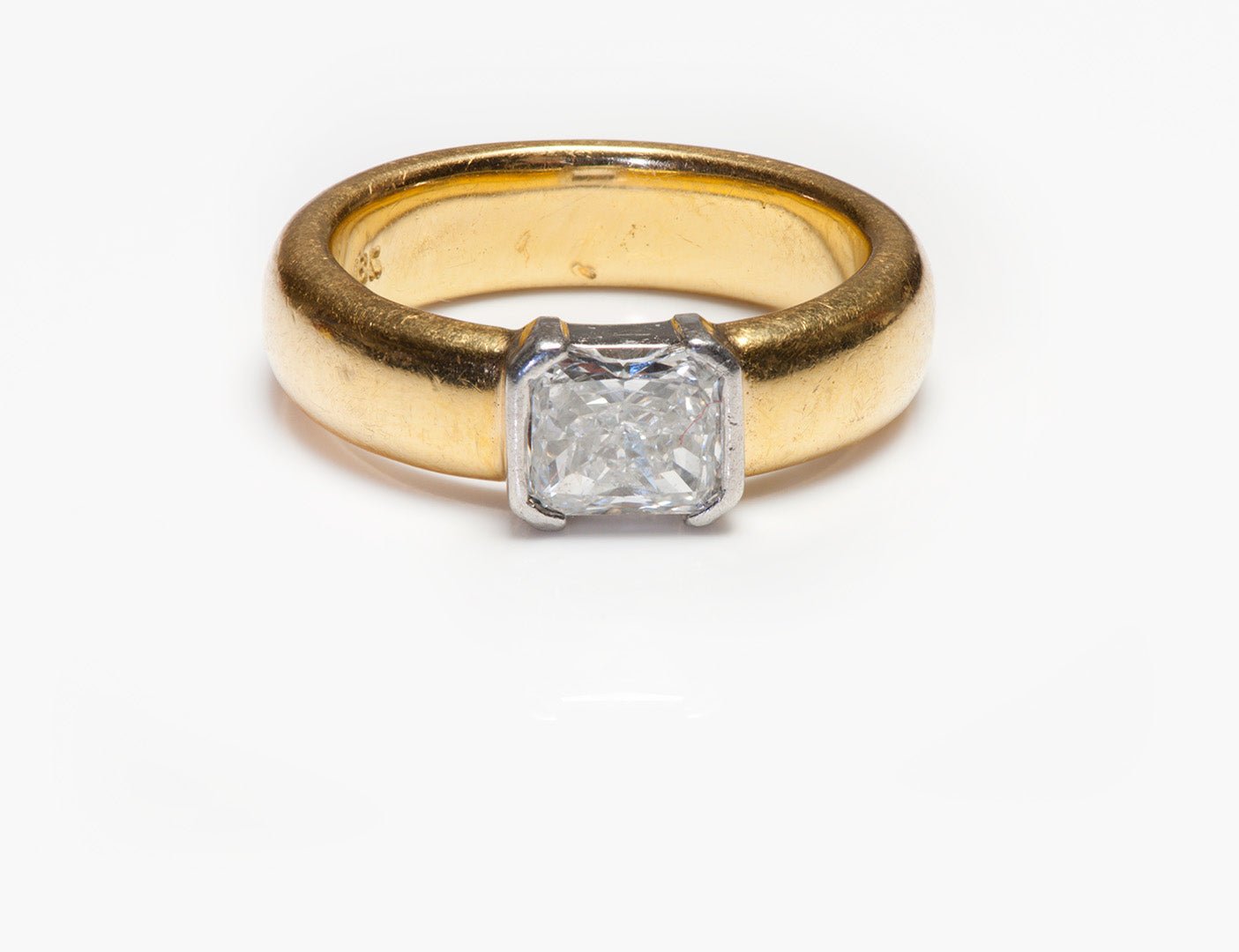 Vintage 18K Gold Platinum Radiant Cut Diamond Ring