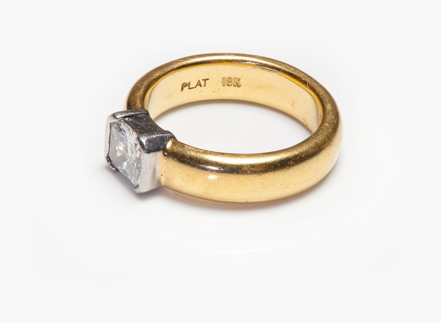 Vintage 18K Gold Platinum Radiant Cut Diamond Ring