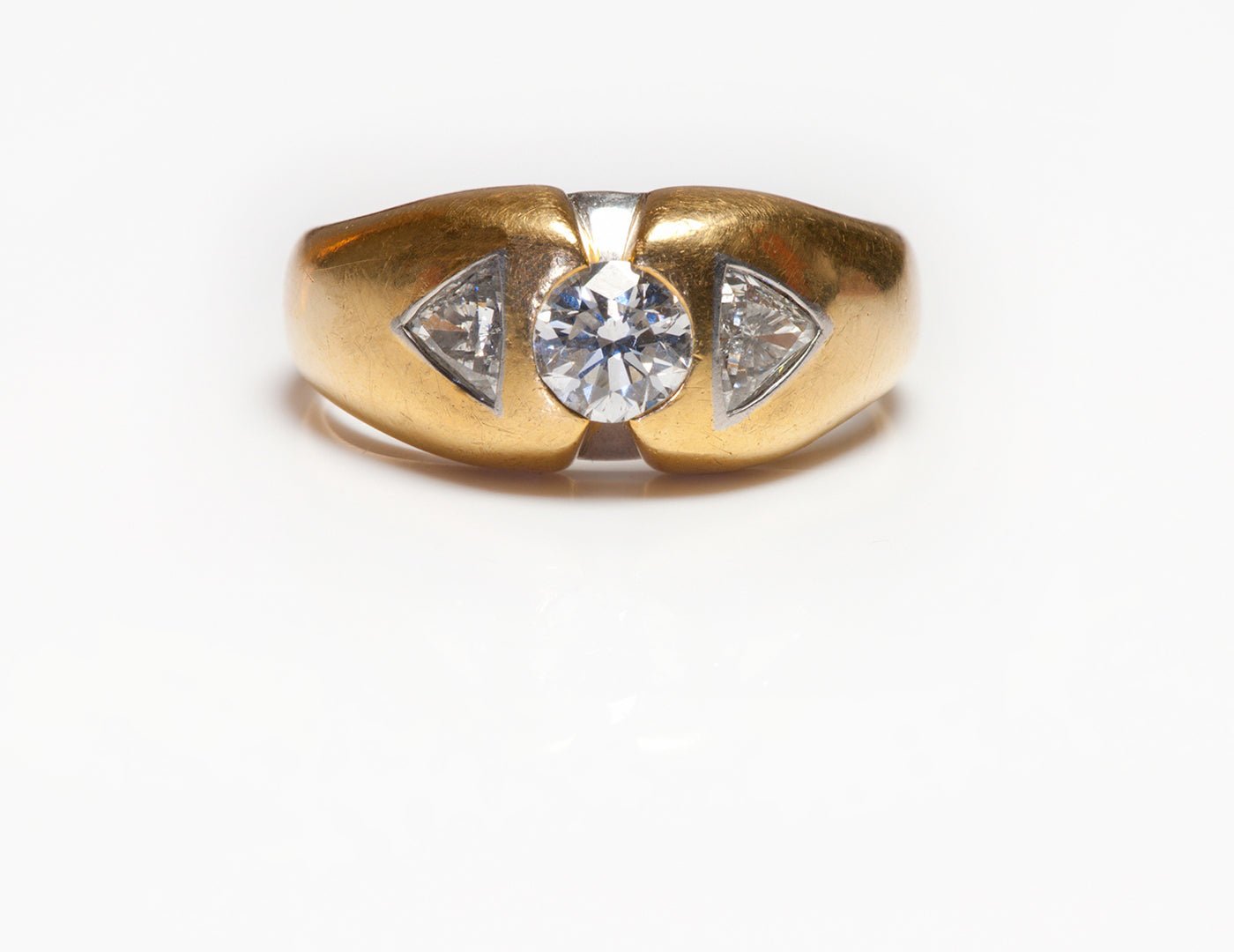 Vintage 18K Gold Platinum Triangular & Round Diamond Men’s Ring