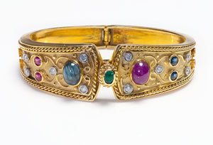 Vintage 18K Gold Ruby Sapphire Emerald Diamond Bangle Bracelet