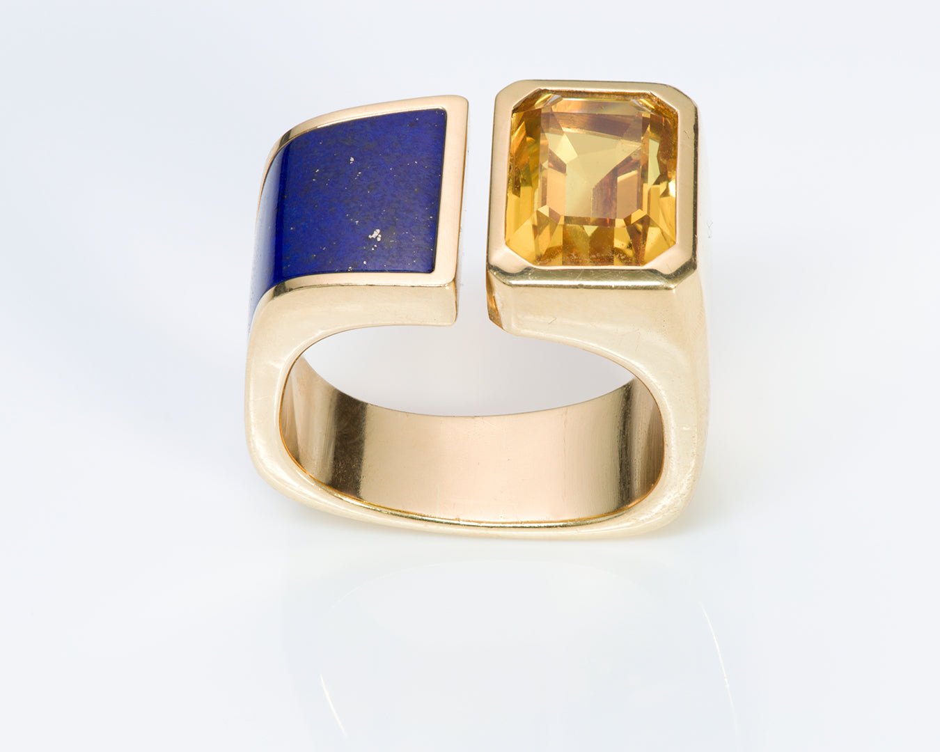 Vintage 18K Gold Yellow Sapphire Lapis Ring