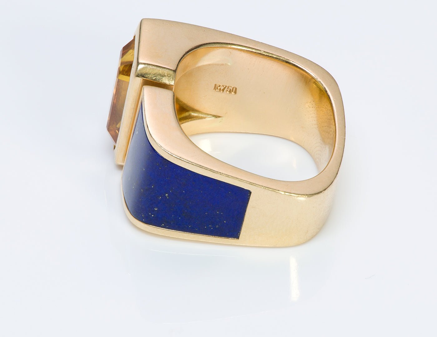 Vintage 18K Gold Yellow Sapphire Lapis Ring