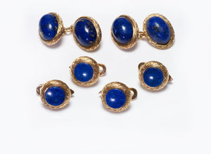 Vintage 18K Textured Gold Lapis Cufflink & 4-Stud Set