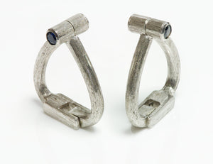 Vintage 18K White Gold Florentine Cross Over Cufflinks & Sapphire Finials