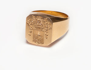 Vintage 18K Yellow Gold Crest Men's Ring