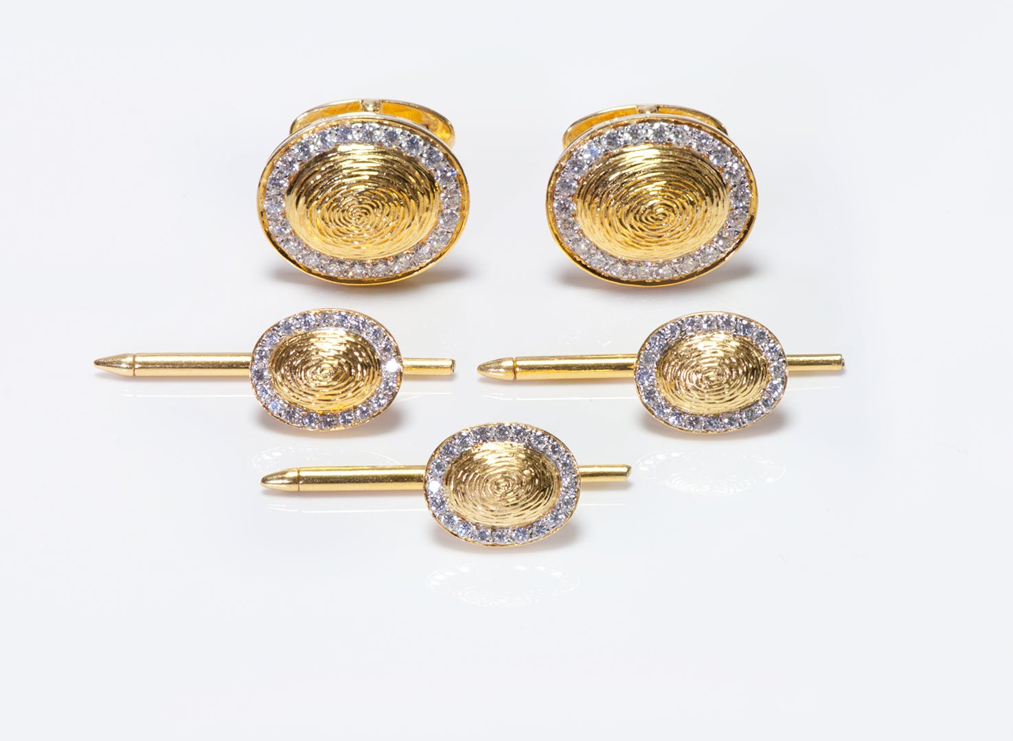 Vintage 18K Yellow Gold Diamond Cufflink & Stud Set