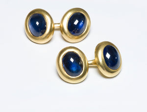 Vintage 18K Yellow Gold Oval Sapphire Cufflinks