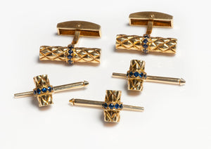 Vintage 18K Yellow Gold Sapphire Cufflink Stud Set
