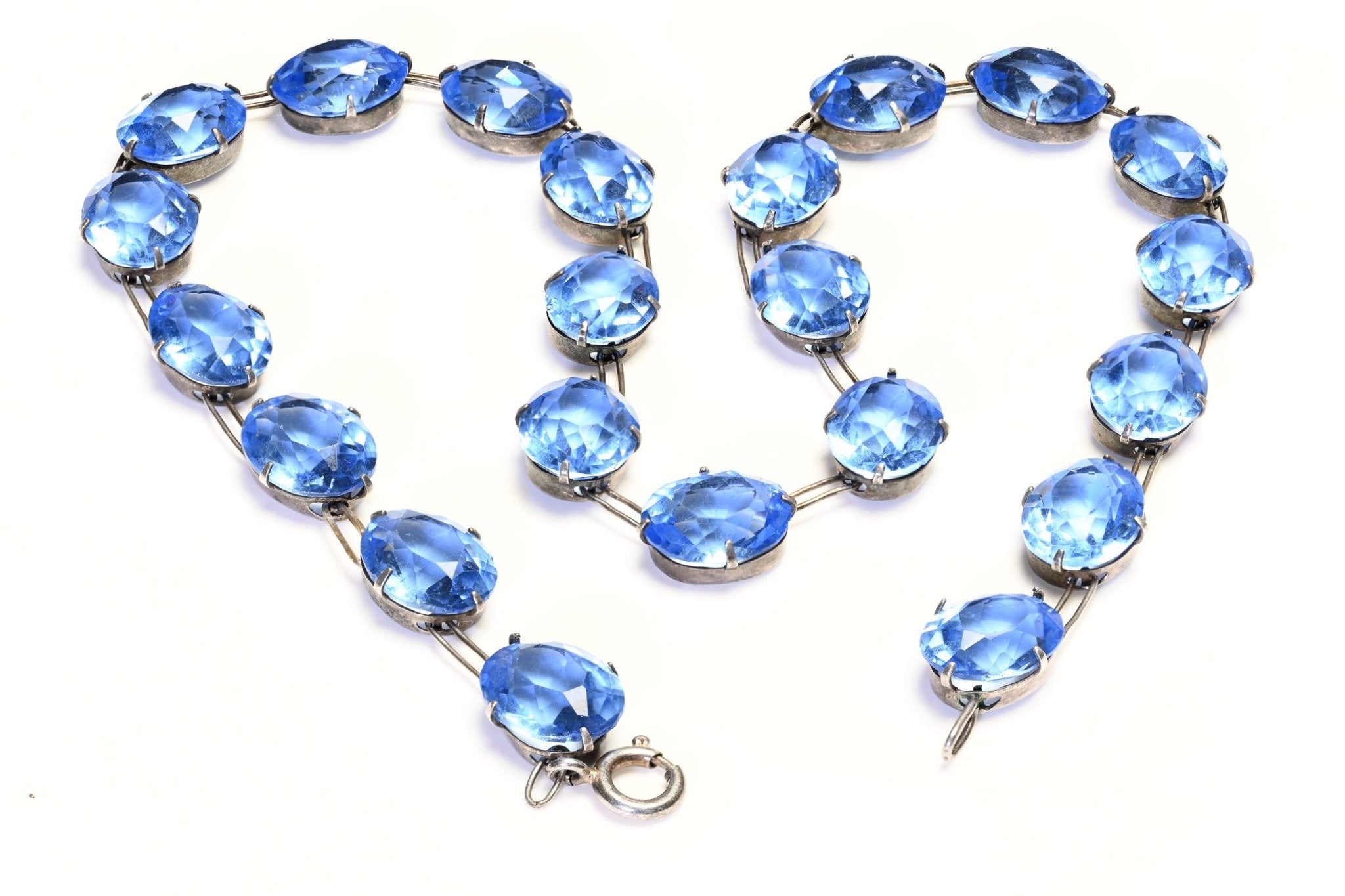 Vintage 1930’s Art Deco Sterling Silver Blue Paste Riviere Chain Necklace