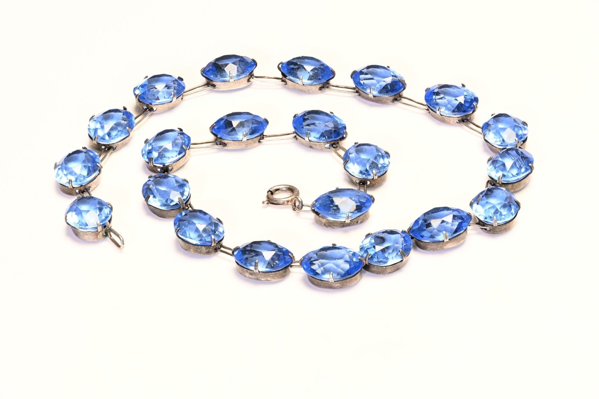 Vintage 1930’s Art Deco Sterling Silver Blue Paste Riviere Chain Necklace