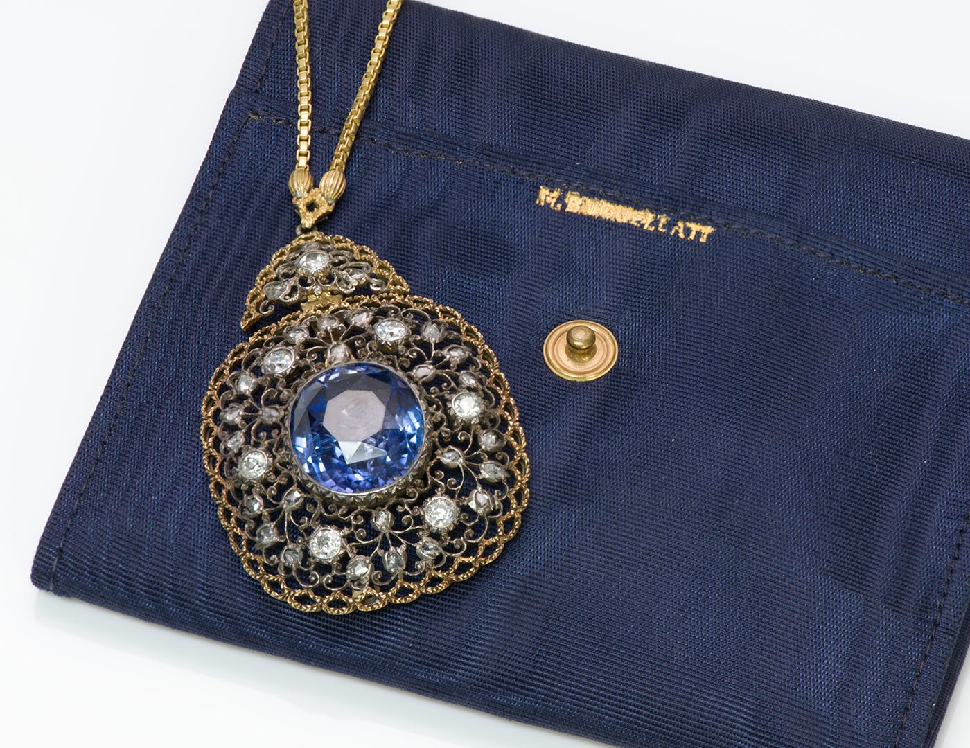 Vintage 1930's Buccellati 18K Gold Sapphire Diamond Pendant Necklace