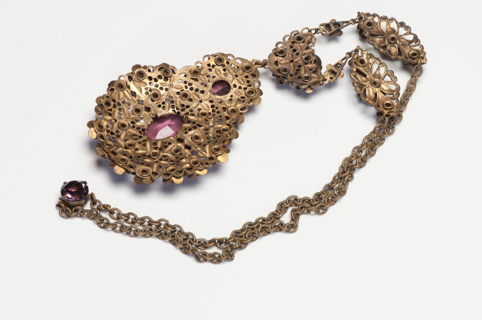 Vintage 1930’s Czech Purple Crystal Flower Pendant Necklace